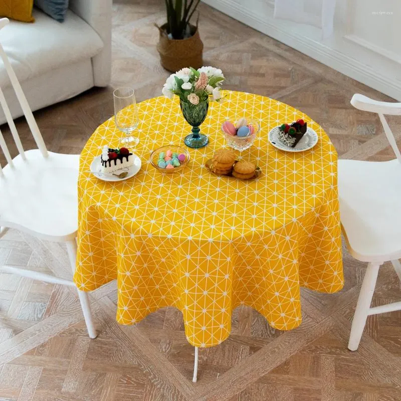 Bordduk mode förtjockad bomullslinne runt dutduk gul geometriskt randmönster kaffekåp utomhus picknick filt