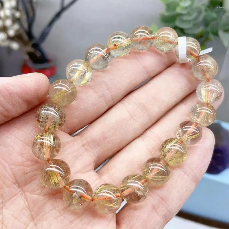 Link Bracelets 10MM Natural Golden Rutilated Quartz Bracelet Women Beautiful Colorful Crystal Energy Healing Fashion Gemstone Jewelry