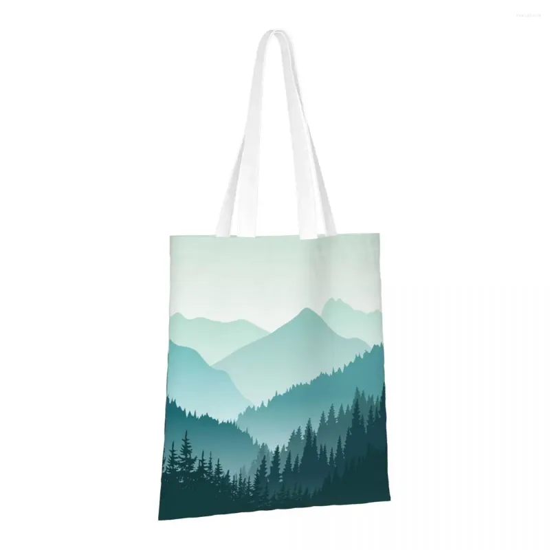 Sacos de compras Linda paisagem de montanha verde reutilizável mercearia dobrável totes lavável leve resistente poliéster presente