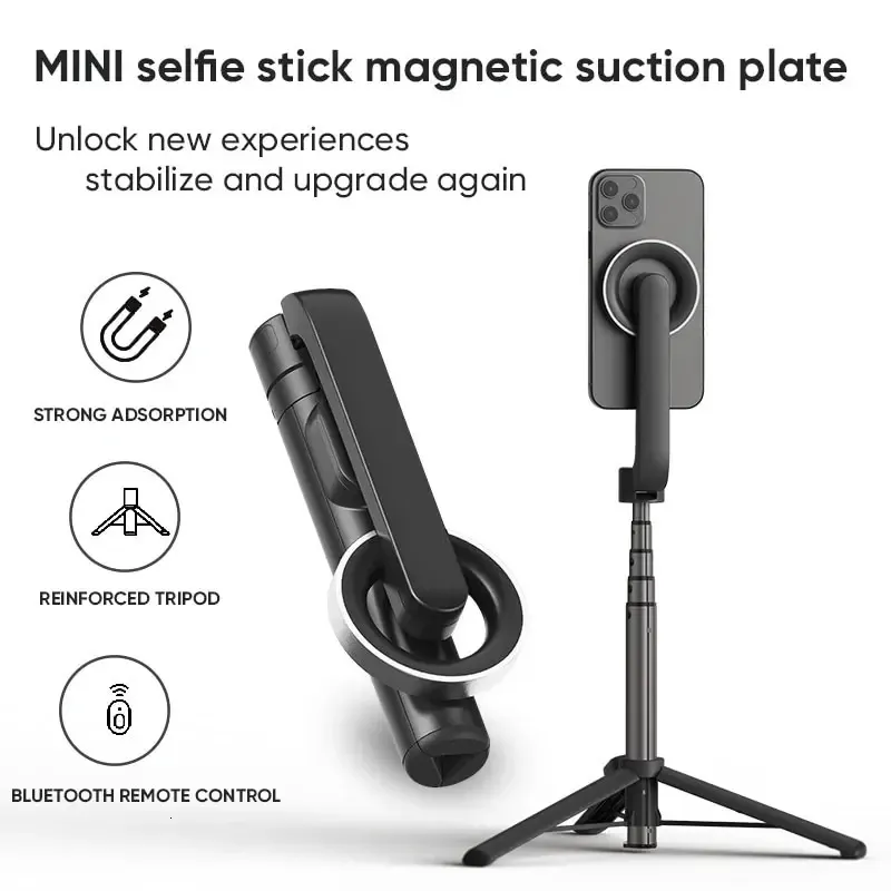 Magnetic Selfie Stick 29 Inch Extendable Cell Phone Tripod Stand with Remote for Vlogging Portable 14 240309