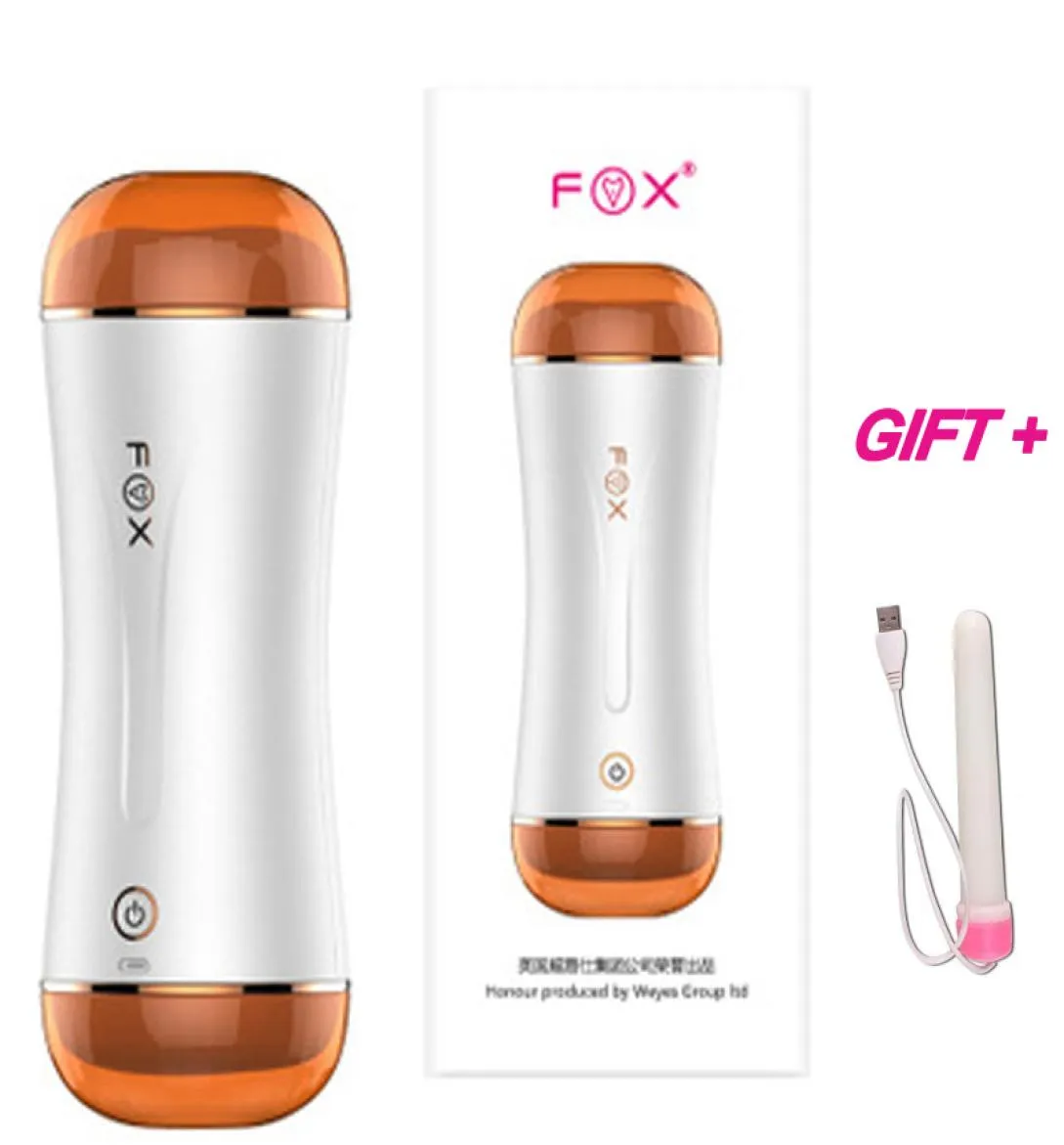 FOX 10 modos Dual Channel sexo anal masturbador masculino para homem silicone Vagina real buceta vibrador oral adulto brinquedos sexuais para homens gay C12295898