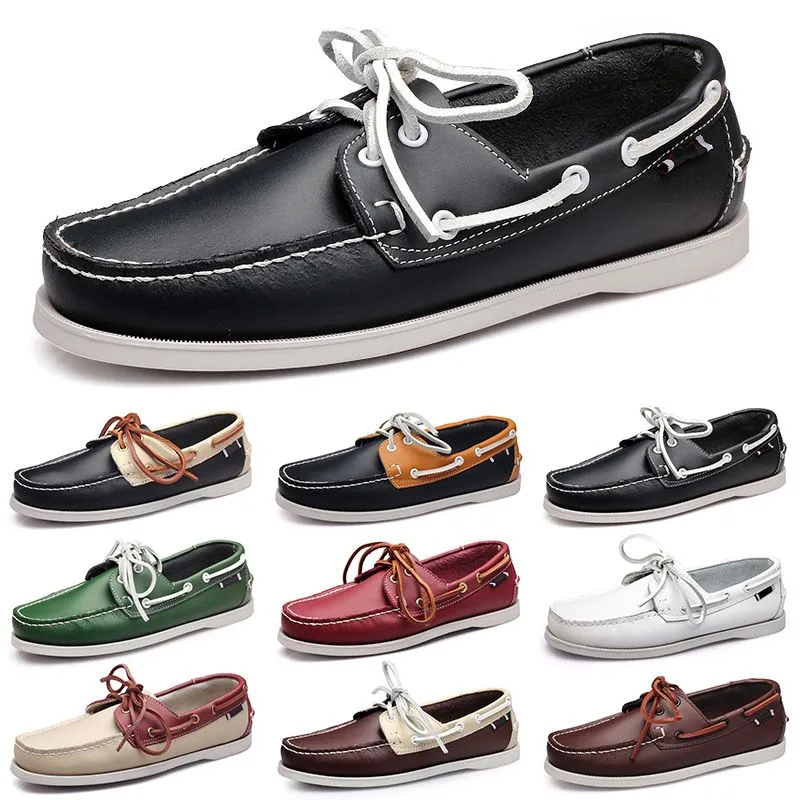 Hommes Casual Chaussures Noir Loisirs Argent Taupe Dlives Marron Gris Rouge Vert Marche Basse Doux Multis Cuir Hommes Baskets Baskets En Plein Air Chaussures Bateau Respirant BB081