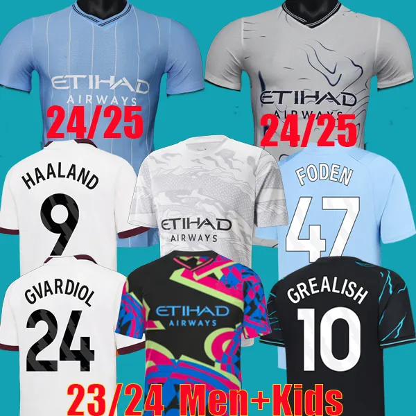 24 25 Erling Haaland Mans Cities Soccer Jerseys Kovacic Phillips Grealish de Bruyne Foden 2023 2024 Manchesters Retro Football Stirts Kids Kit