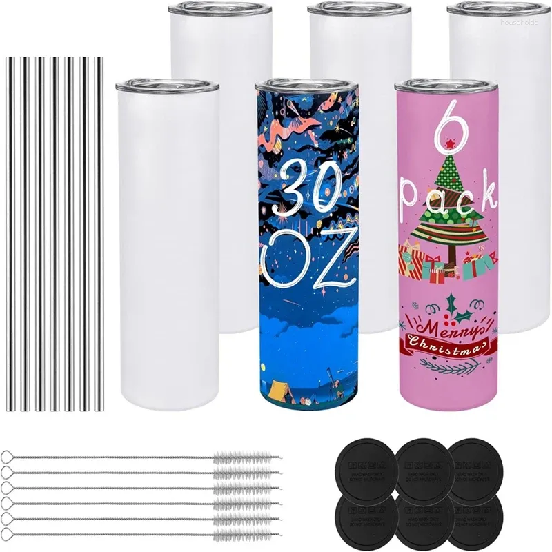 Tumblers Pack Of 6 30 Oz Sublimated Glass Tumbler Blanks With Lid And Straw Stainless Steel Double Wall Insulated Cup DIY Durable