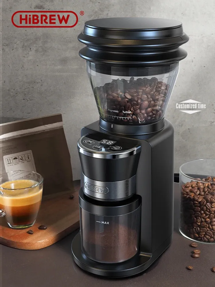 Hibrew Automatic Burr Mill Electric Coffee Grinder 34ギアのエスプレッソアメリカンコーヒーの視覚的な豆貯蔵庫G3 240313