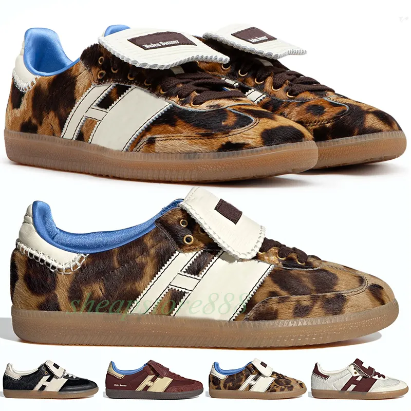 Gratis frakt mode Wales Bonner Nylon Brown Casual Shoes Leopard Dark Brown Sneakers Core Black Mystery Brown Platform Flat Sports Trainers With Box
