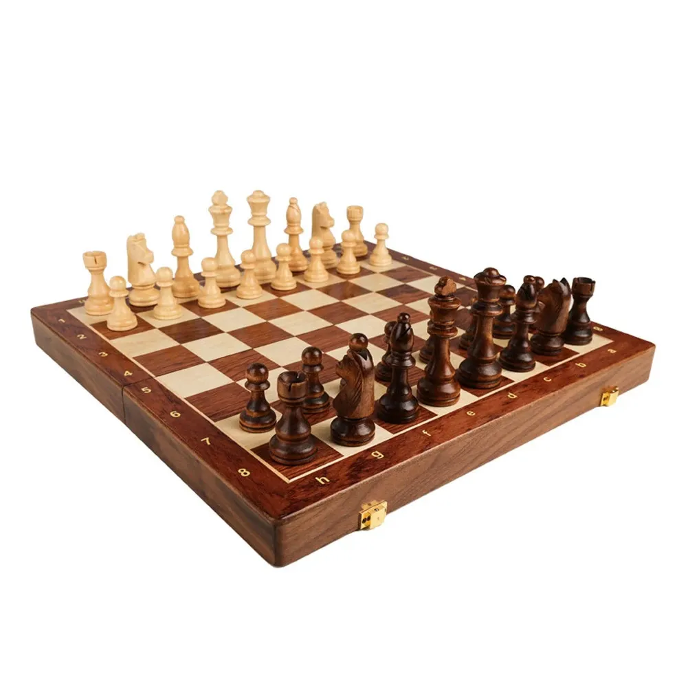 Zusammenklappbares internationales Schachset aus Holz, Brettspiel, lustige Schachfiguren, Sammlung, tragbar, schnell, 240312