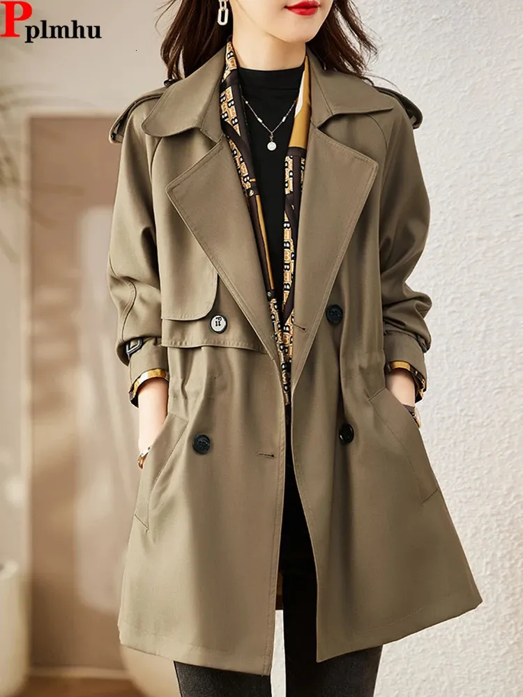 Décontracté Double boutonnage mi-long Trench veste coréenne lâche cordon Abrigos Gabardina femmes coupe-vent printemps Chic manteaux 240311