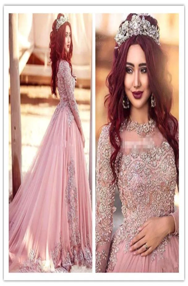 2019 Ball Gown Long Sleeves Evening Dresses Princess Muslim Prom Dresses With Lace Red Carpet Runway Pageant Dresses Custom Made4505375