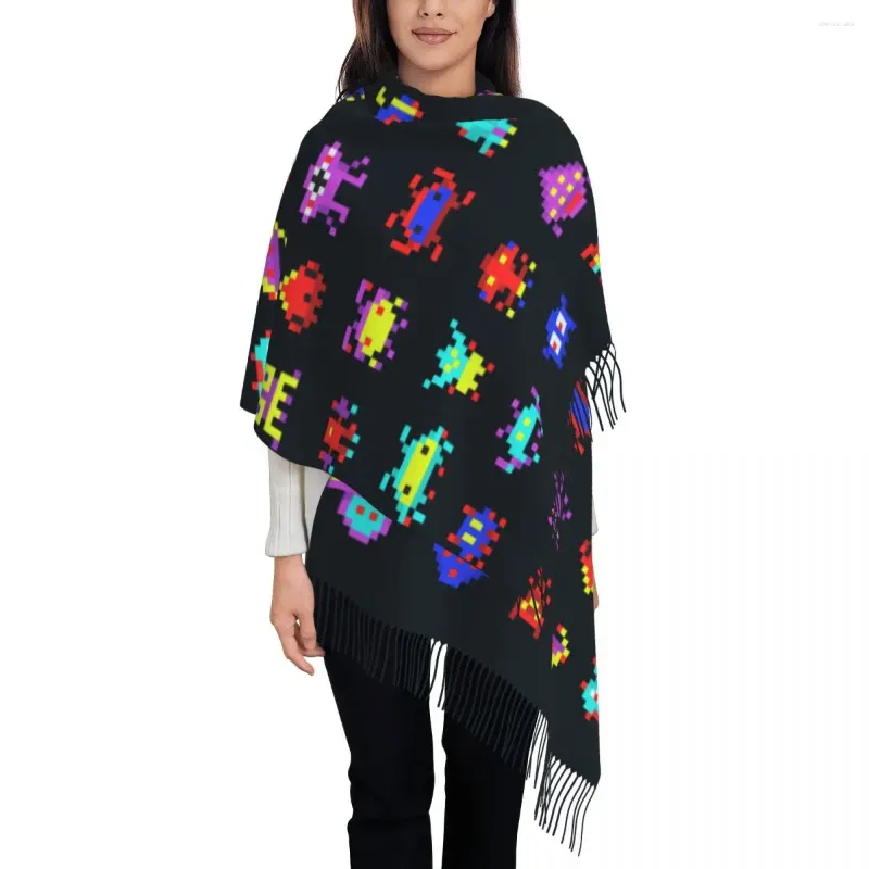 Sjaals op maat bedrukt Space Aliens Vintage Video Arcade Game sjaal mannen vrouwen winter herfst warme sjaal wrap