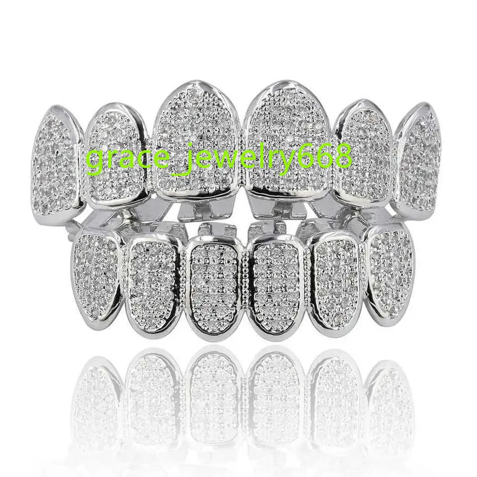 Mode Hip Hop Top Untere Zähne Micro Inset Zirkon Zähne Fangs 925 Sterling Silber Moissanit Körper Schmuck