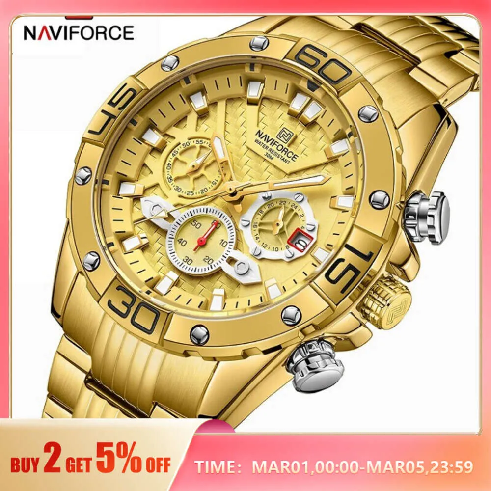 NAVIFORCE Fashion Watches for Men Original Classic Quartz Clock Analog Chronograph Sport Waterproof Steel Band Wristwatch