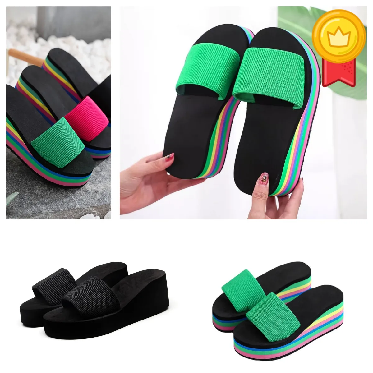 Slippers dames eenzijdige slippers zomer dikke zool sandalen bovenkleding casual strand GAI flip-flo platform kleurrijk Gladiator dikke regenboog 2024 Enkelzijdig