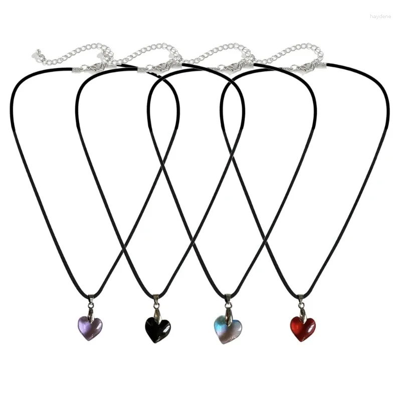 Chains Glass Crystal Love Heart Pendant Necklace Black Leathers Cord Clavicle Chain