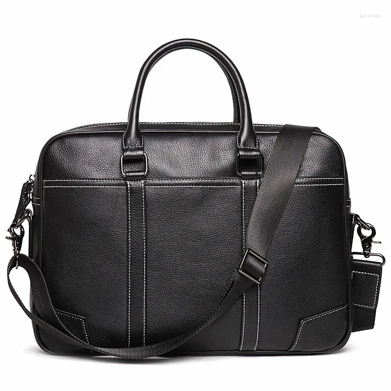 Aktentaschen Highend Braun Schwarz Kaffee A4 Top Grain Echtes Leder 14'' Laptop Executive Frauen Männer Aktentasche Portfolio Messenger Bag M1060