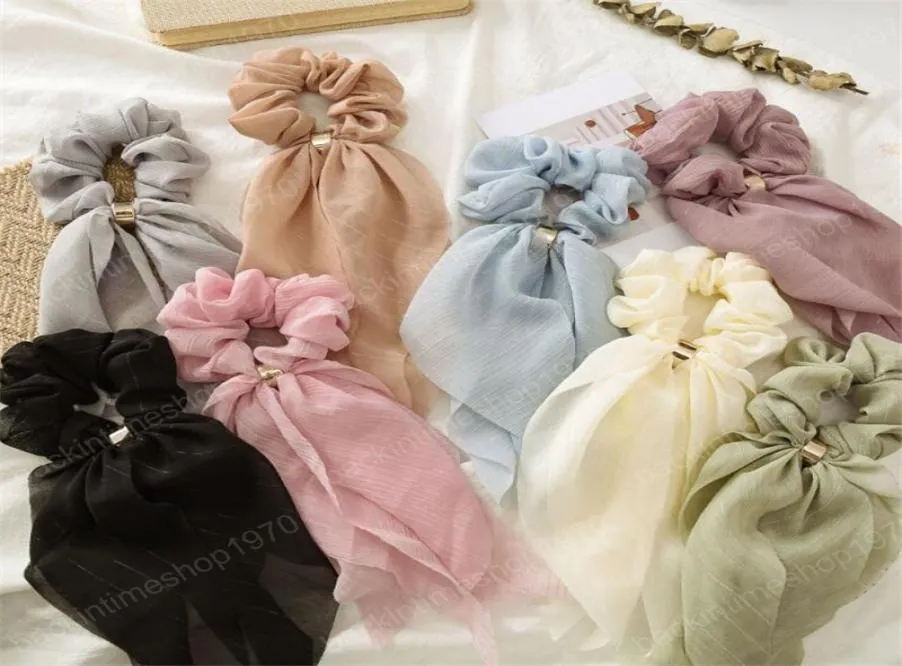 Spring Summer Vocation Ribbon Women Girls Solid Scrunchies Elastic Hair band Girls Double Layers shiny Design Elastic for hair acc2160073