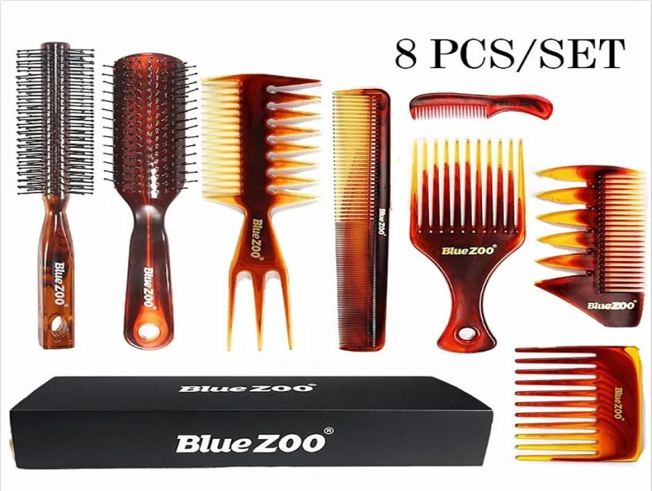 Blue zoo amber combs 8piece suit heat resistant and antistatic men039s oil head big back hair combs2170144