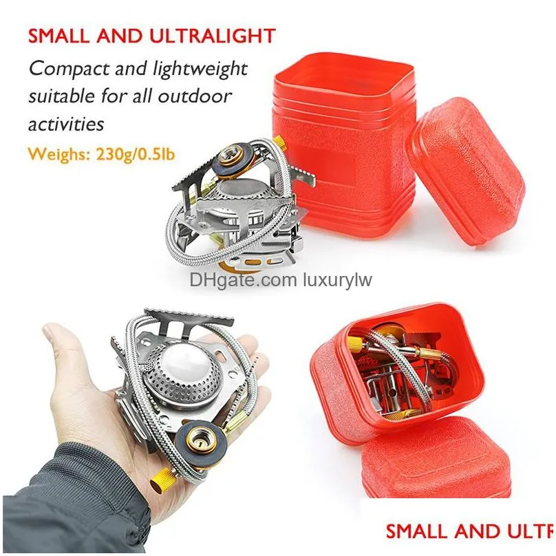 Stufe Cam Stove Tralight Mini bruciatore a gas portatile da esterno Butano Propano Attrezzatura da picnic Zaino in spalla2958650 Consegna a goccia Sport fuori Dhy4T