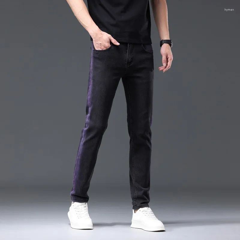 Herrenjeans 2024 Frühling und Sommer Schwarz Stretch Slim-Fit Trendy Casual Personalisiertes Seitenliniendesign High-End-Hosen