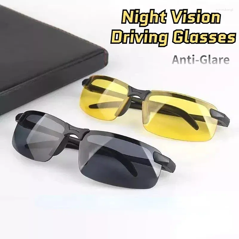 Solglasögon FG Night Vision Glasses Men Anti-Glase Driving Goggle Half Frame Polarised for Driver UV400 Day och