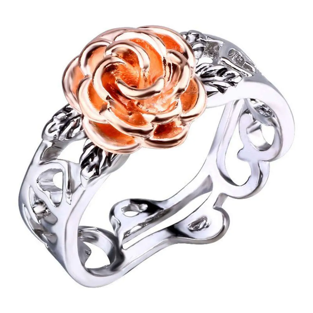 14K Rose Gold Plated Flower Two Tone -förlovningsring