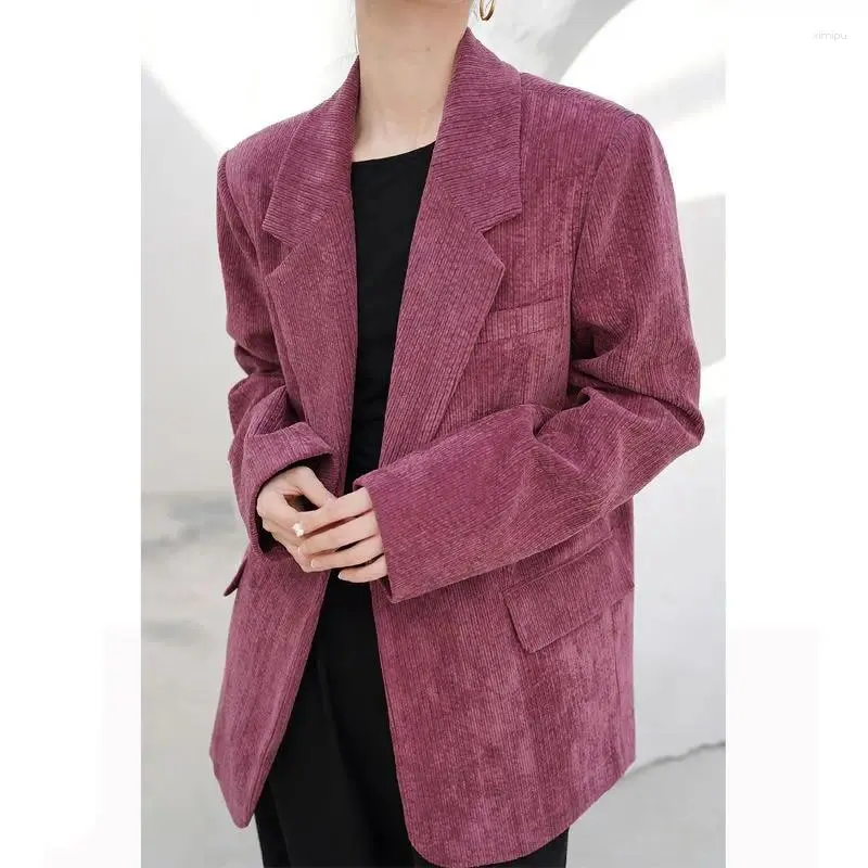 Women's Suits Corduroy Chic Blazer Coat Women Mid-length 2024 Autumn And Winter Petite Design Sense Niche Top High Quality Female