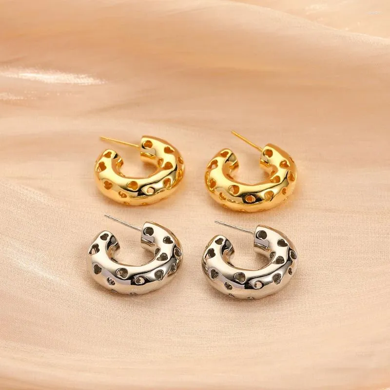 Boucles d'oreilles créoles en forme d'étoile creuse plaquée or épais pour femmes, minimaliste, géométrique, Simple, ronde, en argent, bijoux à la mode, cadeaux