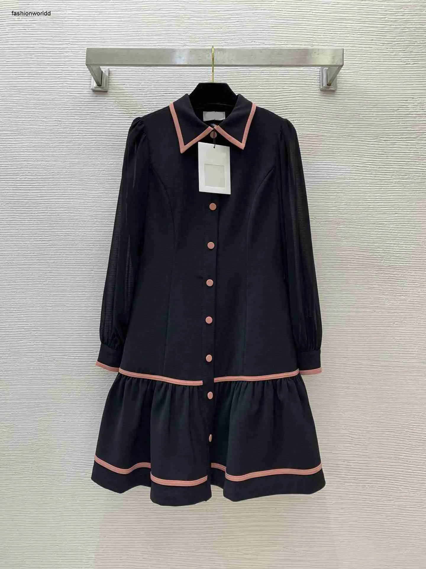 Brand dress Designer Skirt Women Shirt Dresses Spring Womens Fashion LOGO Contrast color lapel stitching pleated skirt with slim fit dinner Lady dress Mar 16