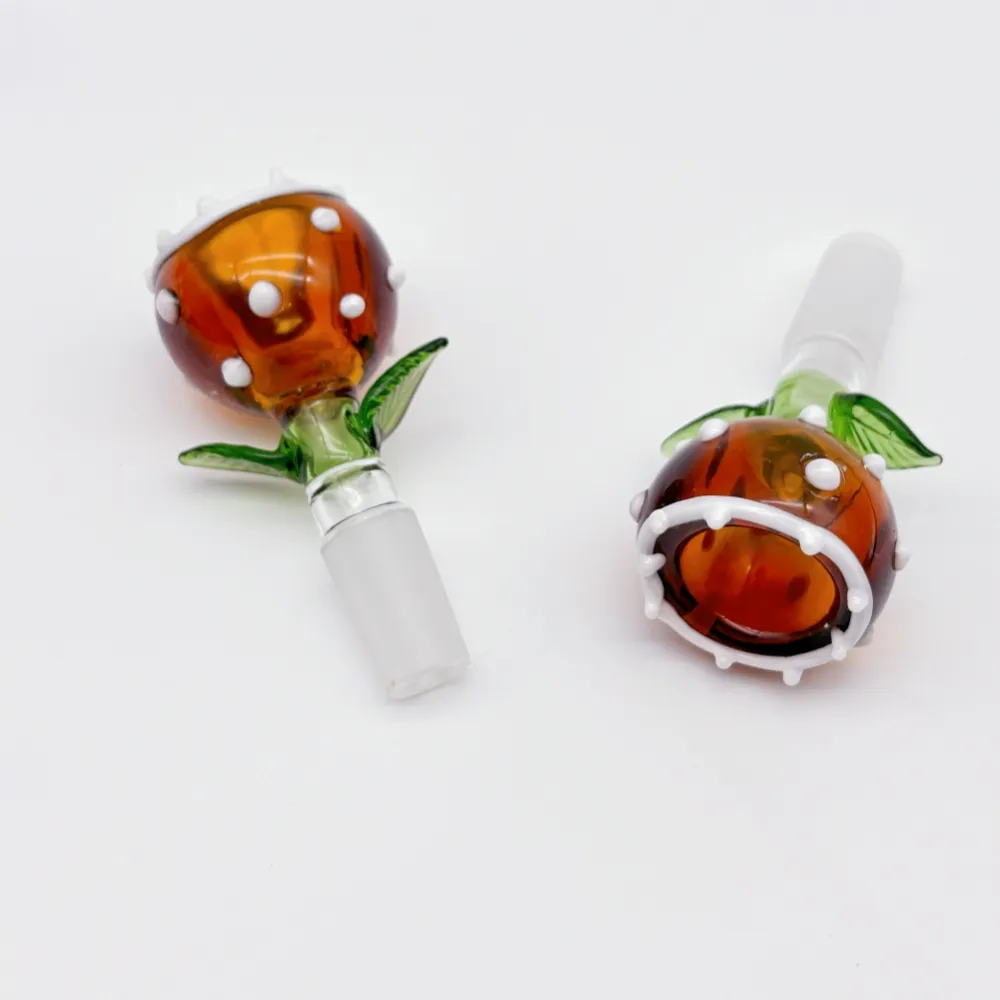 Thick Glass Bowl Flower Style 14mm Male Joint Handle Slide Bowl Piece Accessories For Bongs Water Pipes