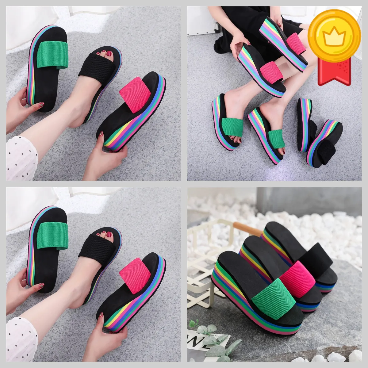 Slippers dames eenzijdige slippers zomer dikke zool sandalen bovenkleding casual strand GAI flip-flo platform zwart kleurrijk EVA Gladiator zachte dikke hak bigsize