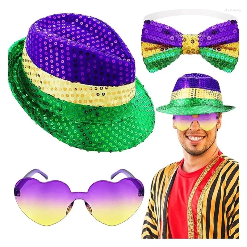 Bérets Mardi Gras Accessoires De Costume Chapeau Nœuds Cravates Lunettes Fête À Thème Cirque