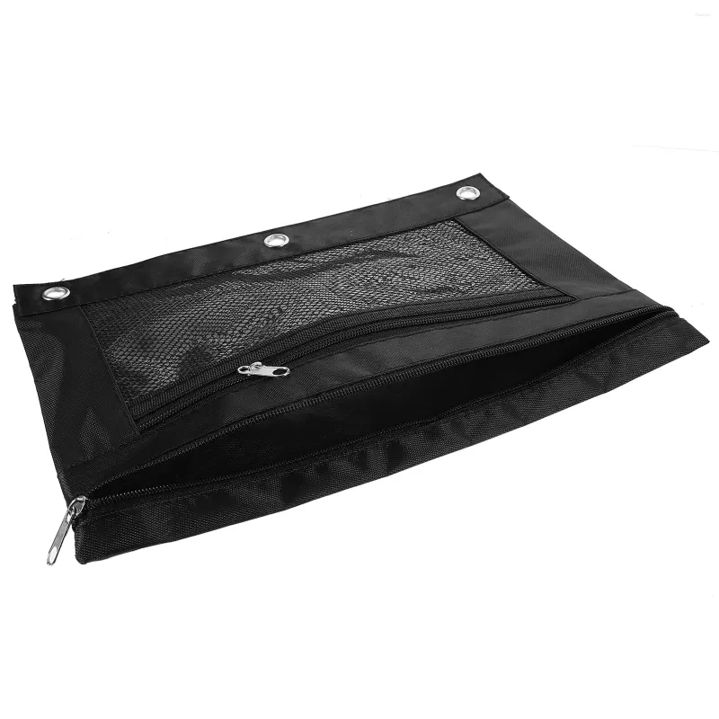 Storage Bags Large Capacity Zipper Double Pocket Transparent Window 3-ring Binder Stationery Pen Bag Pencil Black Pouches Alloy Pens Holders
