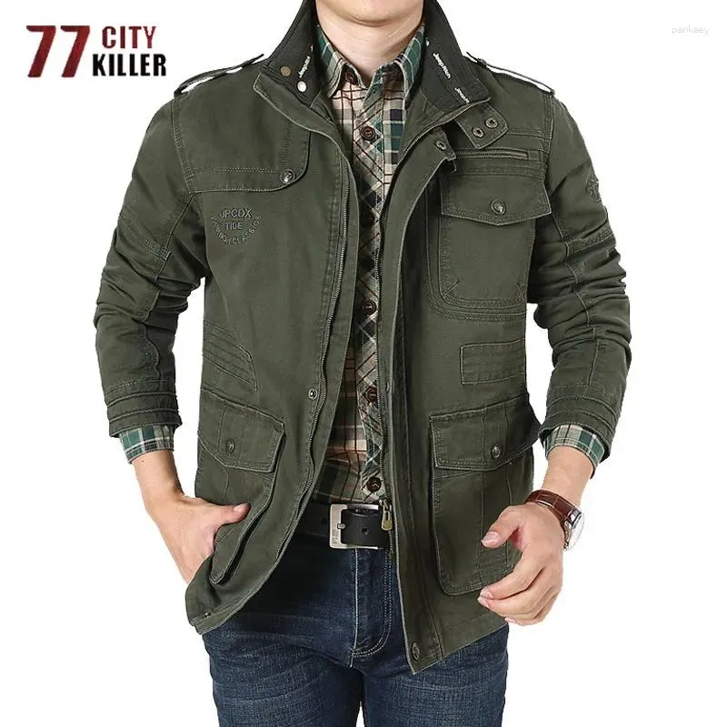 Chaquetas de algodón para hombre, informal, militar, con múltiples bolsillos, abrigo de negocios holgado, chaqueta Bomber de carga para exteriores, chaqueta Masculina