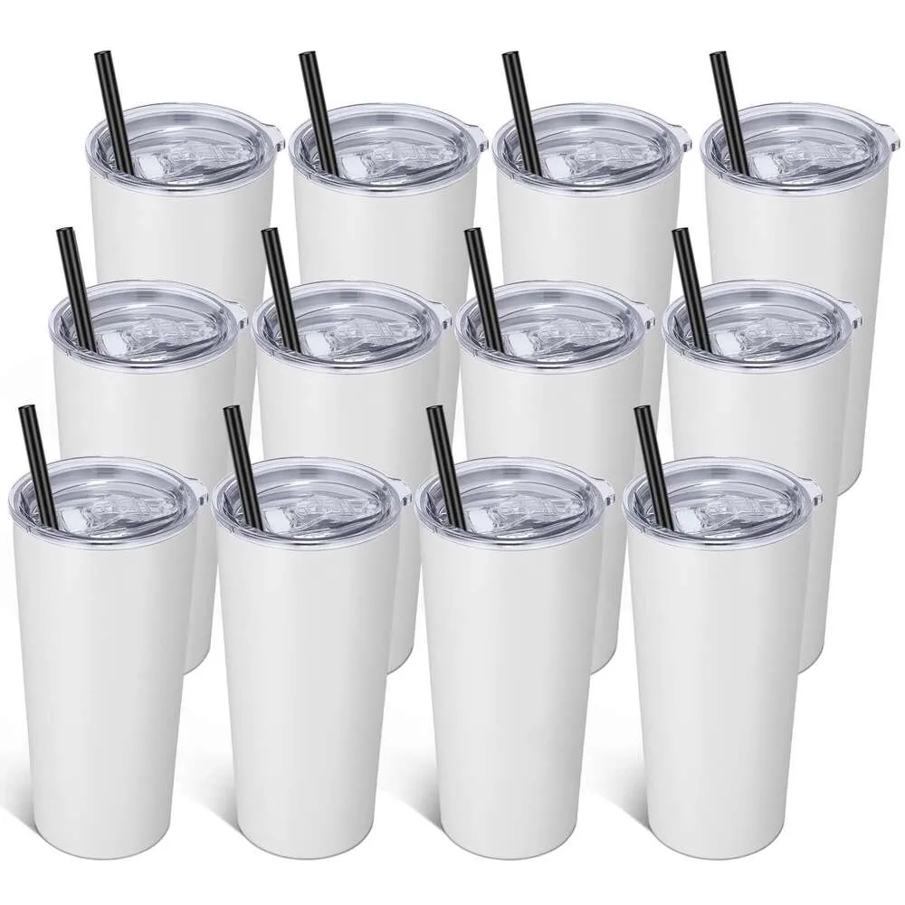 Vegond 20oz Tumbler Kapak ve Saman 12 Paket, Paslanmaz Çelik Vakum Yalıtımlı Tumbler, Çift Duvar Kahve Kupası Seyahat Kupası, Beyaz