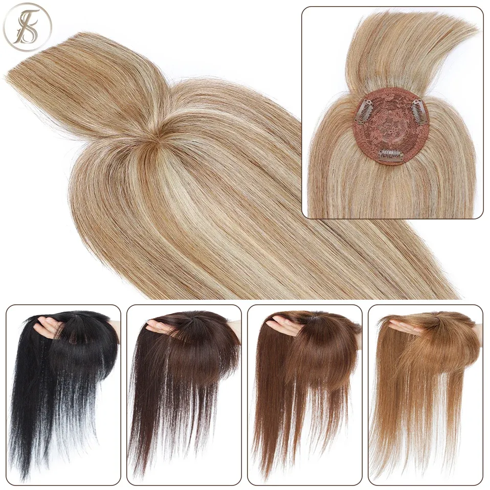 Toppers TESS Toppers per capelli Fermagli per capelli Donna Topper Parrucche per capelli naturali 100% capelli umani per donna 8.5x8.5cm Parrucchino Clip nell'estensione dei capelli