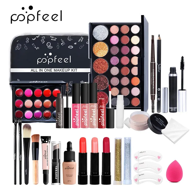 POPFEEL – Kit de maquillage pour femmes, ensemble de 826 pièces, ombre à paupières, brillant à lèvres, Mascara, Eyeliner, pinceaux, sac de cosmétiques pour femmes, 240311