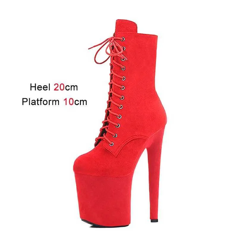 Scarpe eleganti 8 pollici Tacchi super a spillo Flock Lace Up Stivaletti a tubo basso 20CM Scarpe spogliarellista Pole Dancing Sexy Tacchi neri con plateau H240321VGZC1AXM