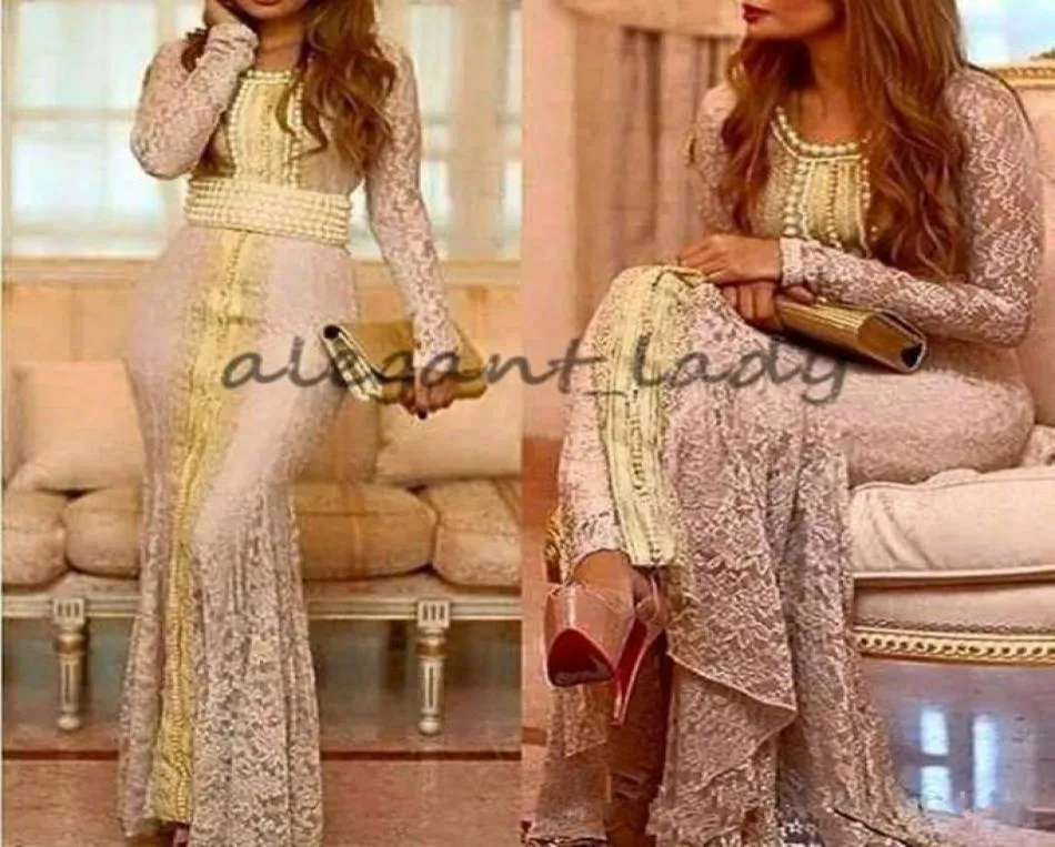 Caftan marocain pleine dentelle à manches longues robes de soirée 2020 personnalisé faire broderie d'or caftan Dubaï Abaya arabe Occasion P7031930