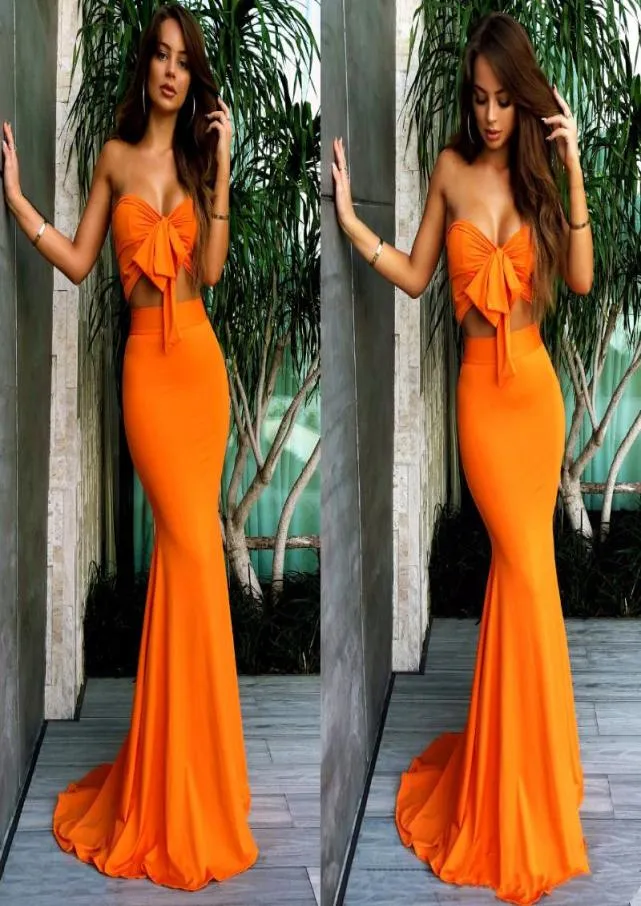 Tweedelige sexy zeemeermin galajurken lang bohemien dames speciale gelegenheidskleding oranje zomer strand boho vakantiejurk getailleerd 7035018