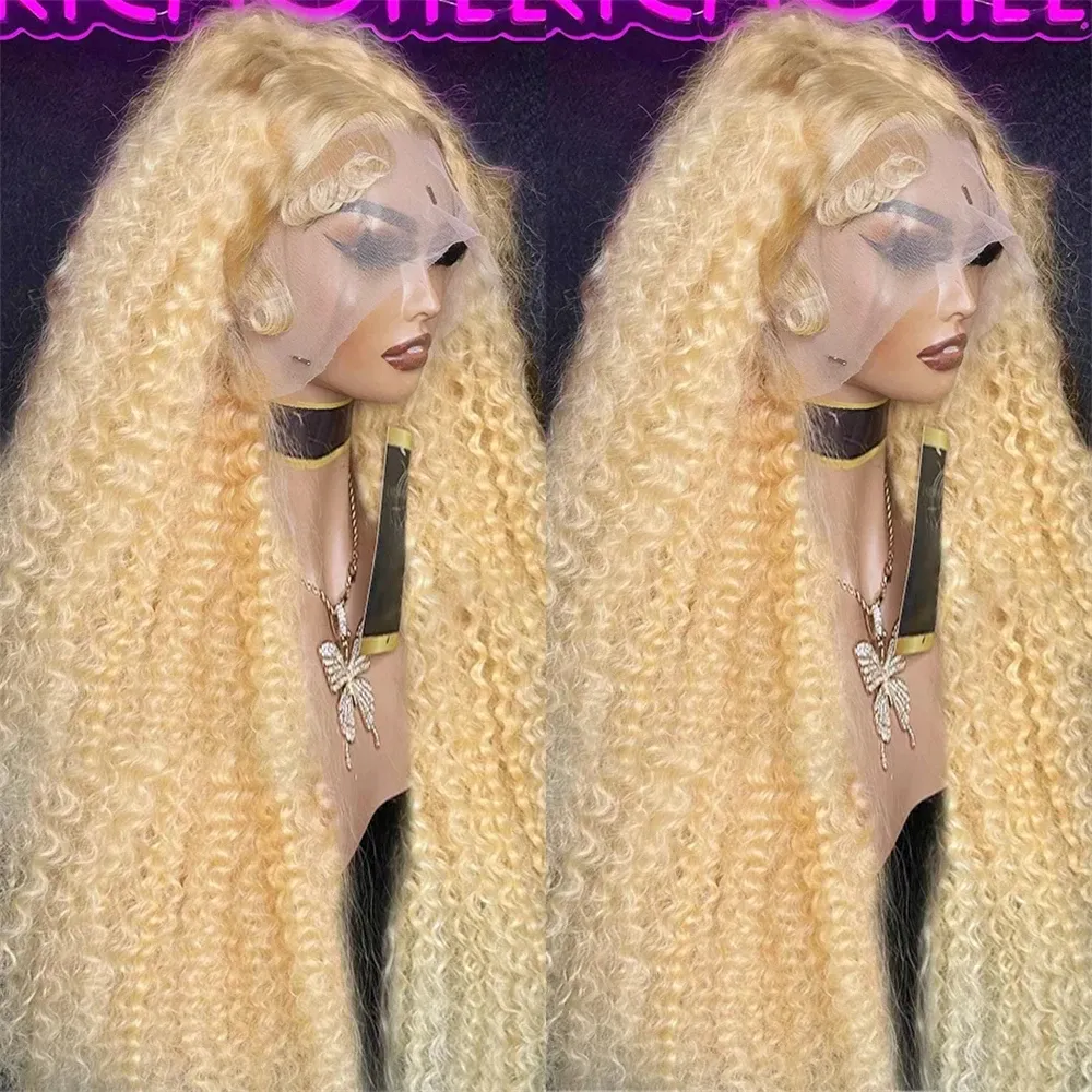 200densitet 13x4 Curly Human Hair Wigs 613 HD Spets Frontal Wig 360 Blond spets front peruk Glueless brasiliansk djupvåg frontal peruk