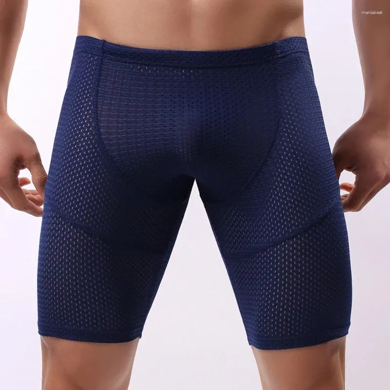 Sous-vêtements Mode Respirant Mesh Hommes Long Leg Boxers Shorts Sous-vêtements Sexy Boxer Culotte Homme Homme