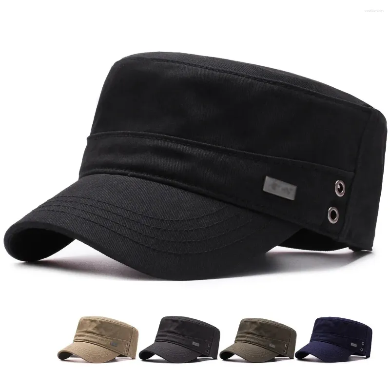 Berets Four Seasons Flat Top Hat Hat's Men's Simple Cotton Paped Fashion Baseball Cap de base Casual Commuter Sunshade