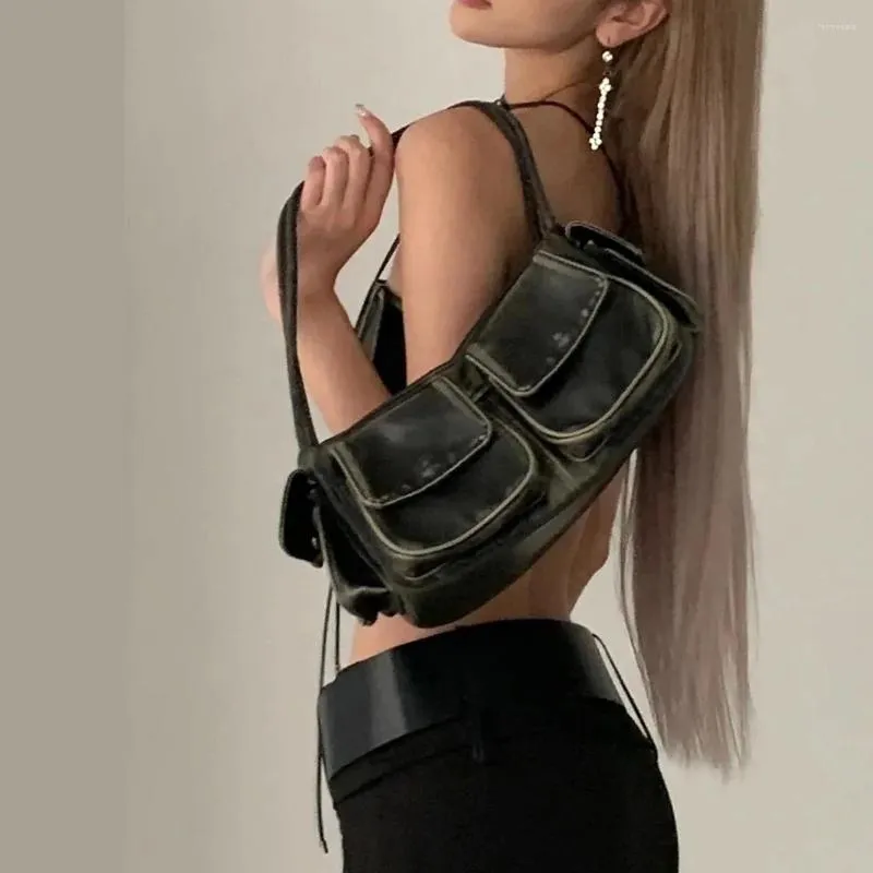 Cordão estilo deserto ombro nicho design 2024 retro versátil esfregar cor bolsa multi-bolso axila y2k bolsa feminina