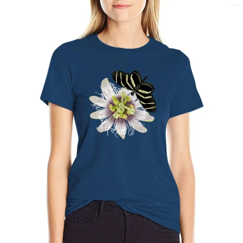 Damen Polos Passionfruit Vine And Zebra Longwing Butterfly T-Shirt Tops Süßes lustiges Top für Frauen