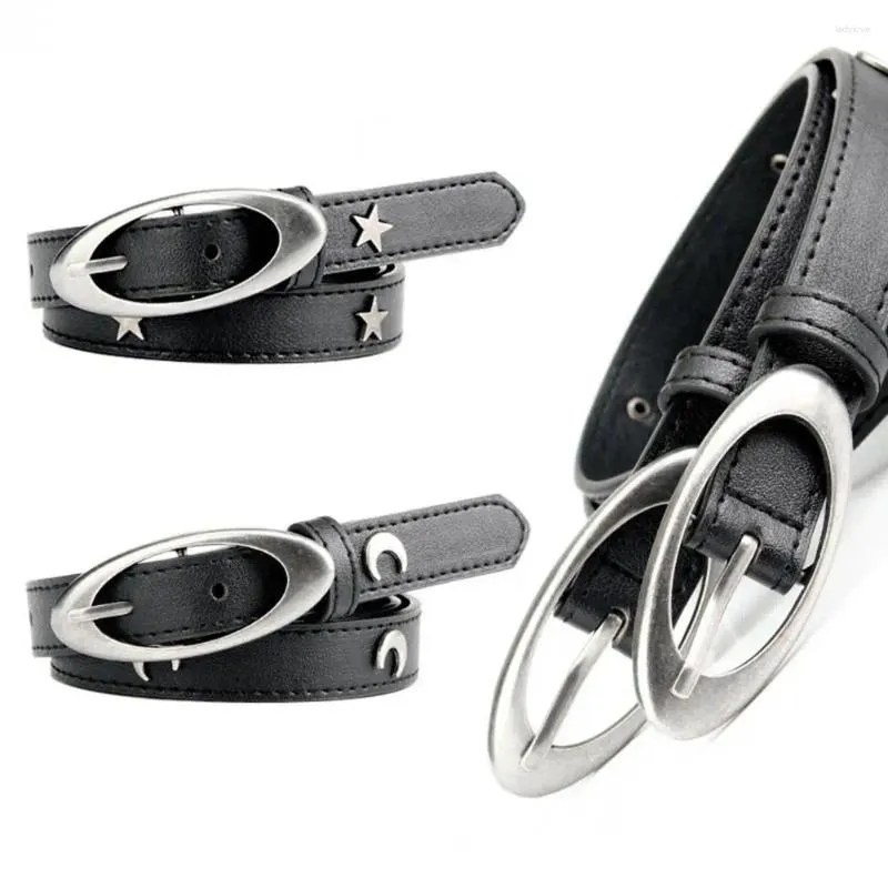 Cinturones Mujeres Punk Cinturón Estilo Negro Luna Estrella Diseño Ajustable Imitación Cuero Cintura Con Para A