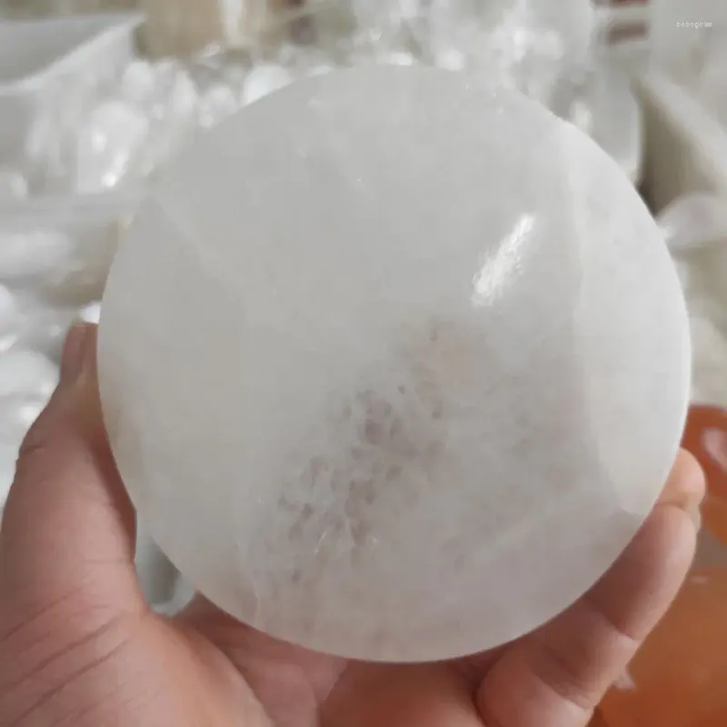 Decorative Figurines 1pcs 8-10cm Natural Selenite Stone Circle Disk Gypsum Crystal Round Plate