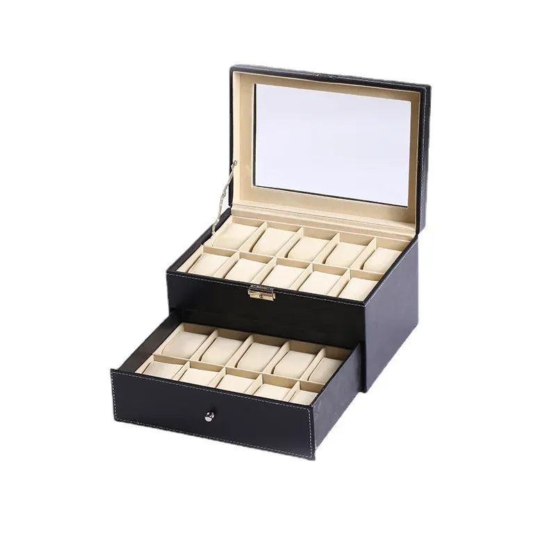 Skrzynki PU Watch Box Organizator 20 gniazd skrzynie obserwacyjne Skórzane czarne szklanki biżuteria poduszki