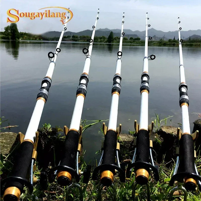 Varas Sougayilang Top Quality 1.8M3.3M Portátil Telescópica Carpa Vara De Pesca Dura FRP Fibra De Carbono Vara De Pesca Vara Do Mar