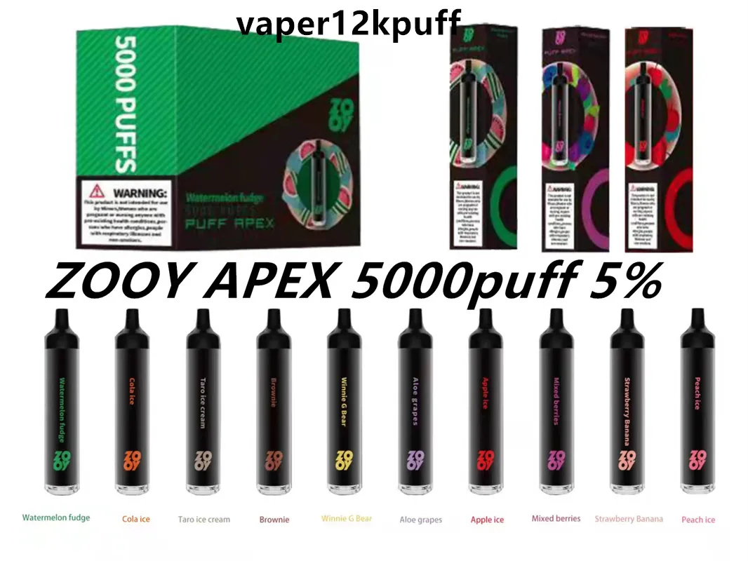 Nuova bobina a rete ricaricabile per sigaretta elettronica usa e getta ZOOY APEX 5000puff E sigaretta 5% sigaretta elettronica 12ml pod preriempito550mah puff5k vaper