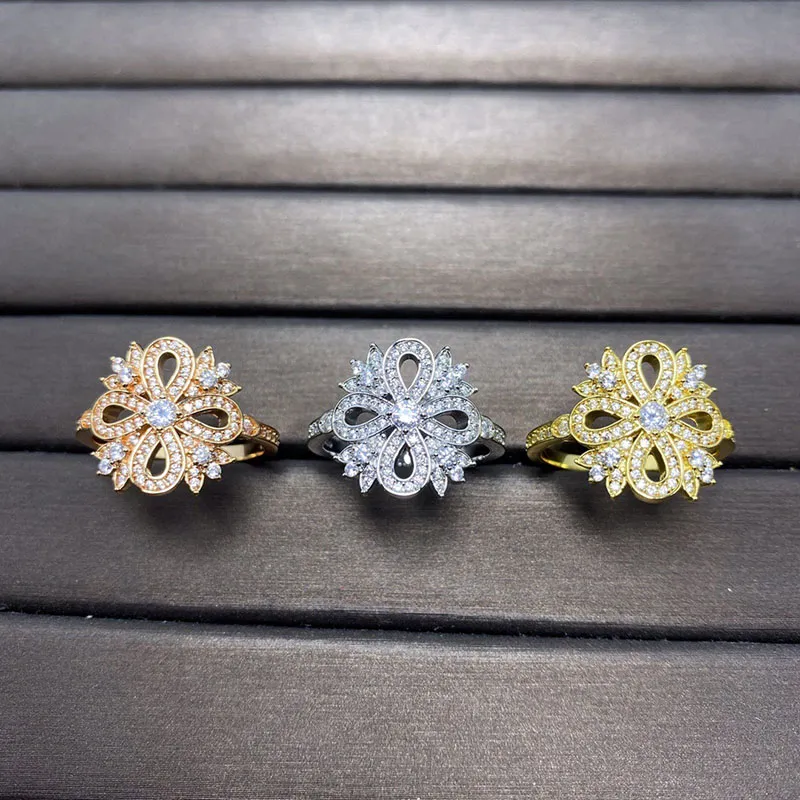 Tiffancy Ring Design Sensation Snowflake Key Lucky Flower Ring: Ideal Couples' Holiday Gift